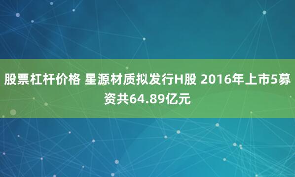 股票杠杆价格 星源材质拟发行H股 2016年上市5募资共64.89亿元