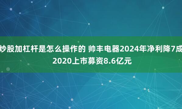 炒股加杠杆是怎么操作的 帅丰电器2024年净利降7成 2020上市募资8.6亿元